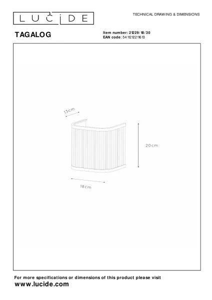 Lucide TAGALOG - Wandlamp - 1xE27 - Zwart - technisch